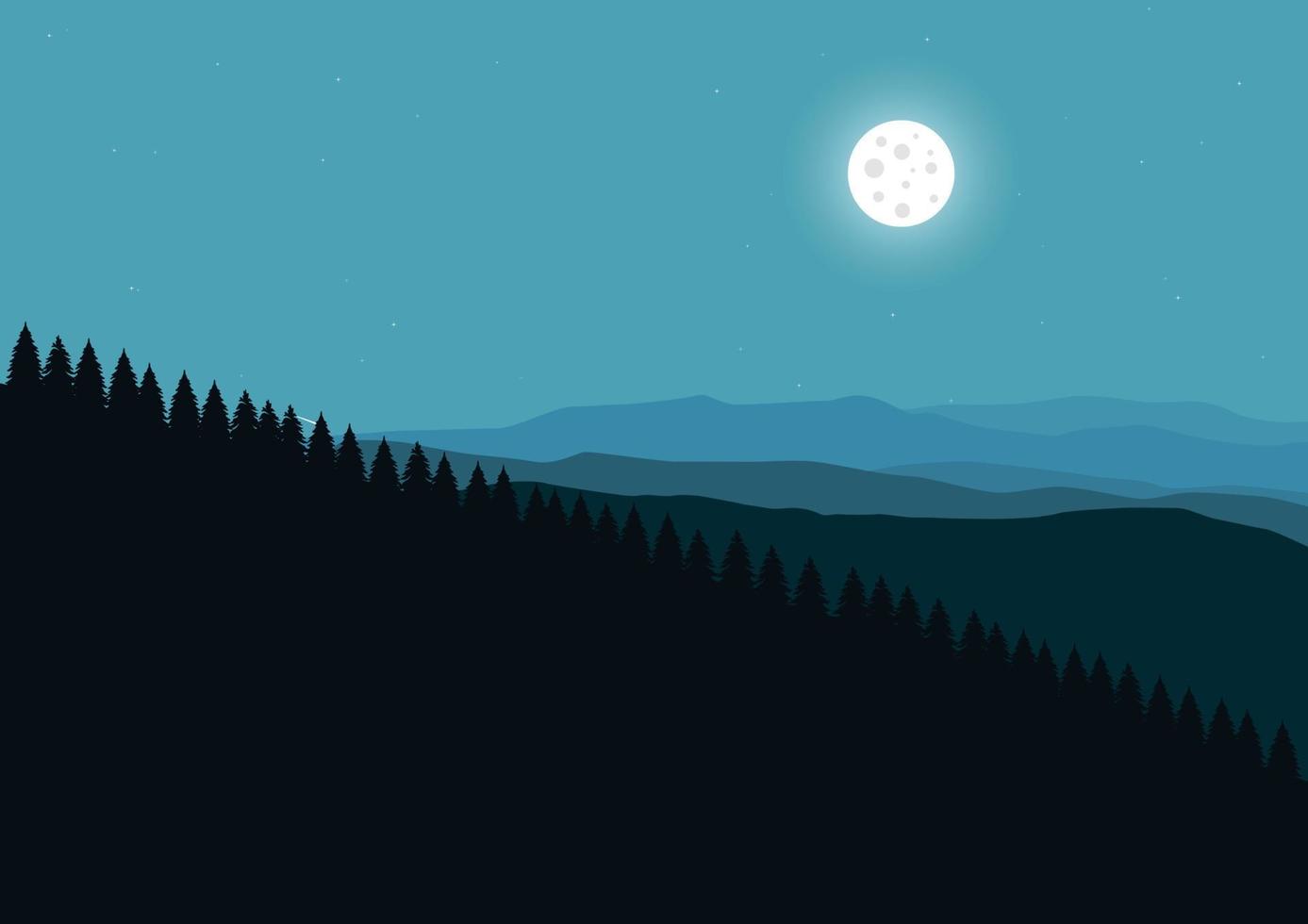 montañas paisaje en el noche con luna, vector ilustración.