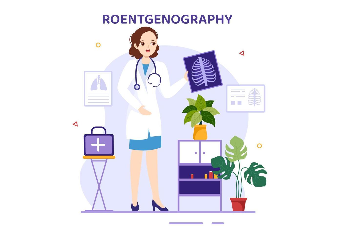 Roentgenography Illustration with Fluorography Body Checkup Procedure, X-ray Scanning or Roentgen in Health Care Flat Cartoon Hand Drawn Templates vector