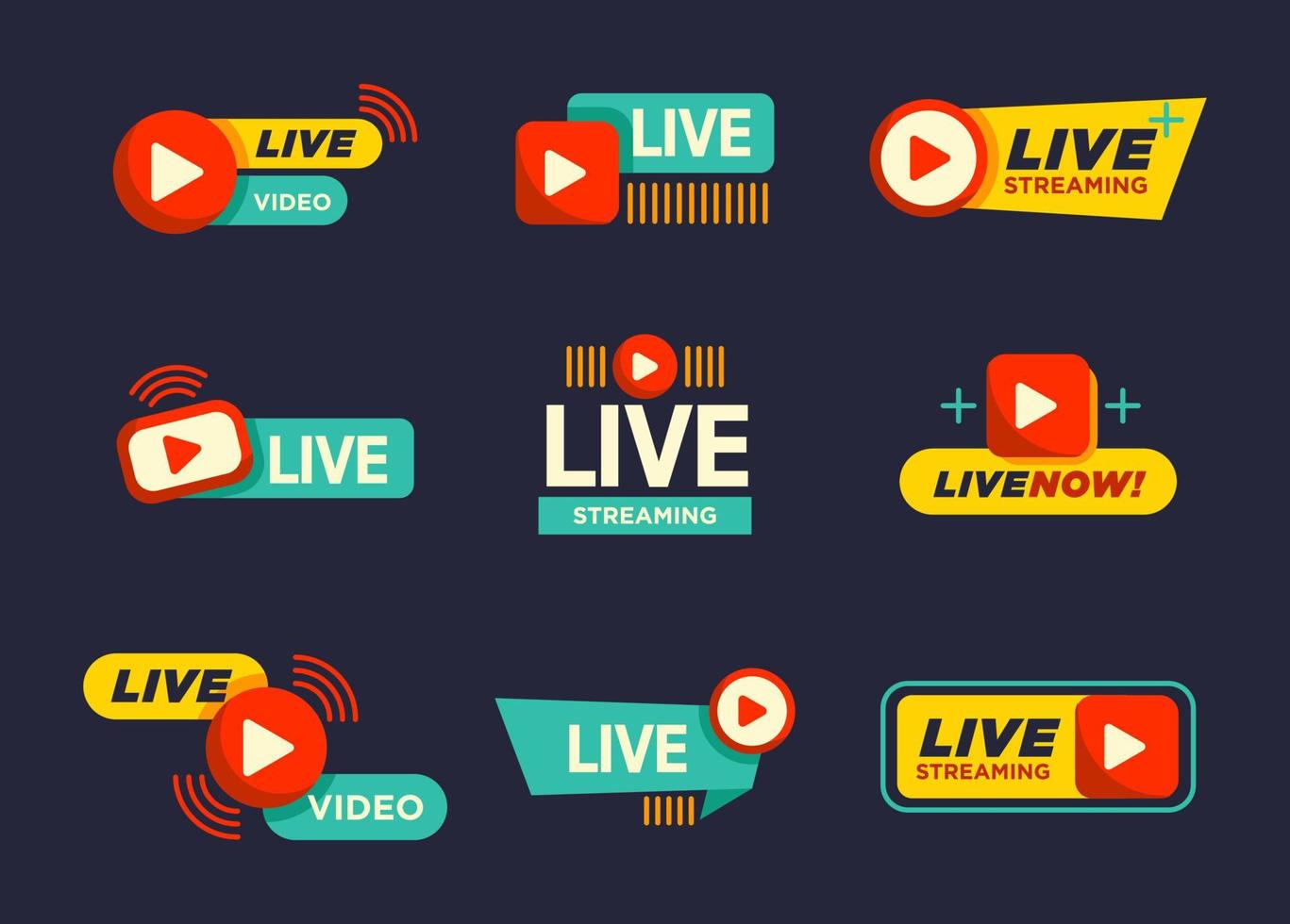Live Streaming Badges for General Media Purpose vector