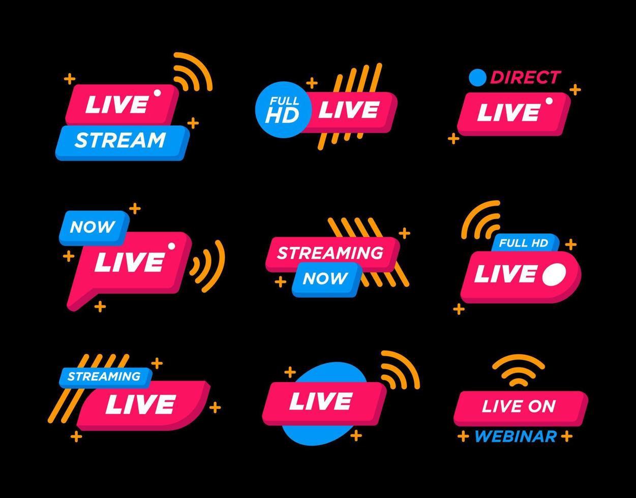 Set of Live Streaming Badge Sticker for General Media Purpose vector