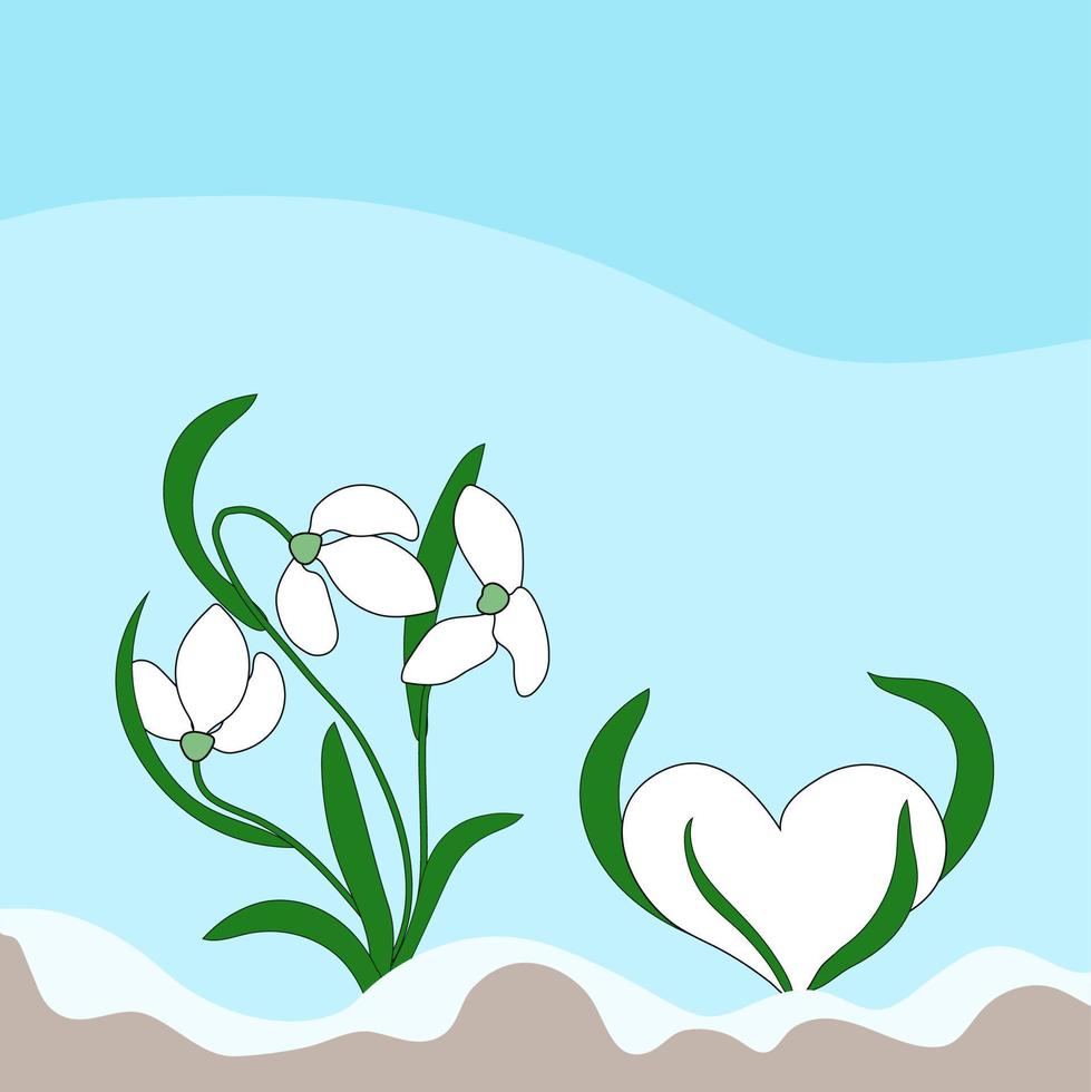 campanillas y corazón me gusta campanillas creciente desde el suelo. vector ilustración. primero primavera flores