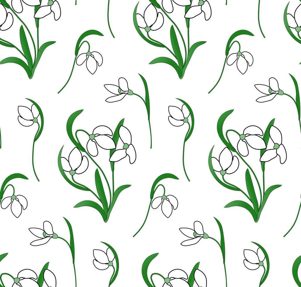 Seamless pattern Snowdrops. Vector First spring flowers for fabric, textile, wrapping paper.