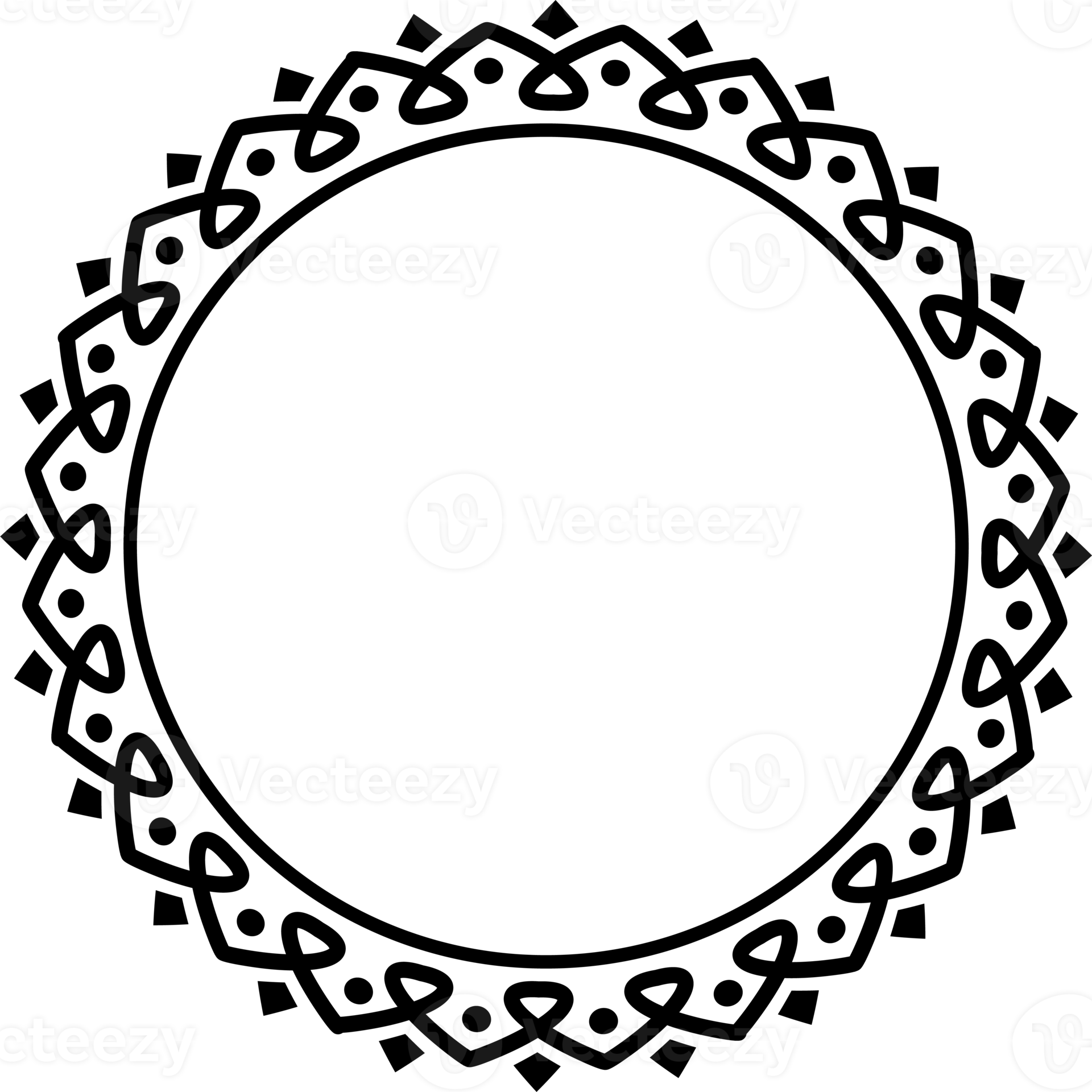 Abstract circle frame. Line art black frame. PNG with transparent