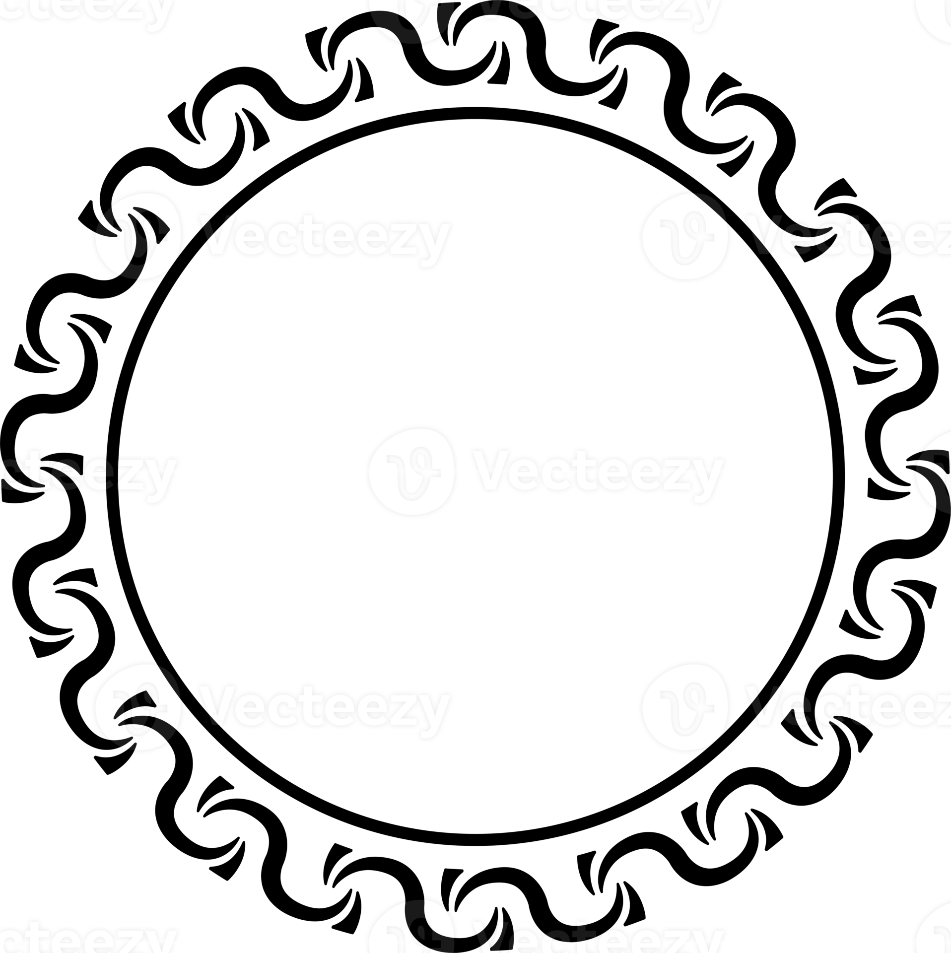 Abstract circle frame. Line art black frame. PNG with transparent