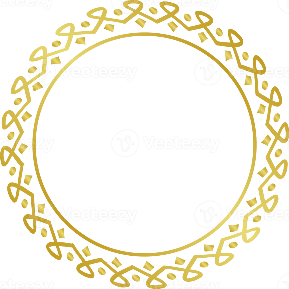 Circle golden frame. Abstract ornate decorative circle frame. PNG with transparent background.