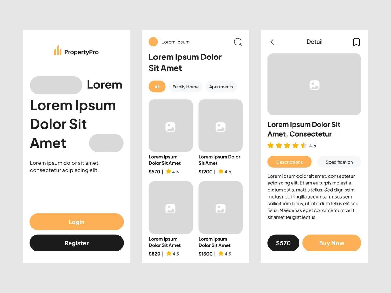 Clean UI UX design template vector. Suitable for mobile application streaming movies, food delivery, traveling, and grocery. vector