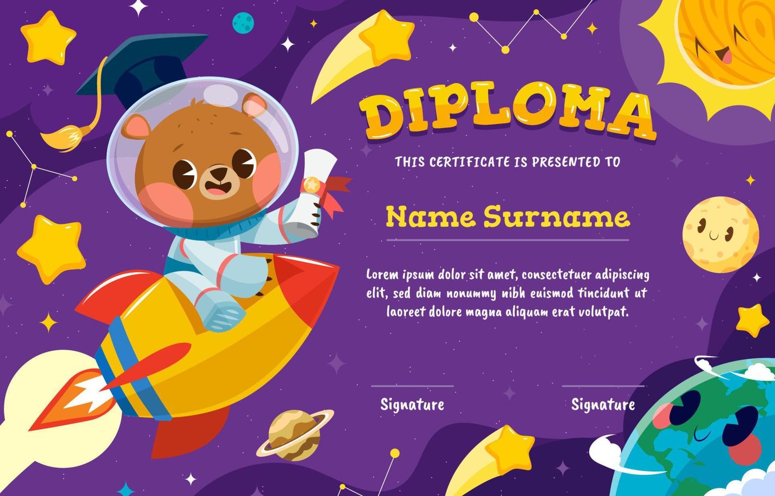 Kindergarten Diploma Certificate Template vector