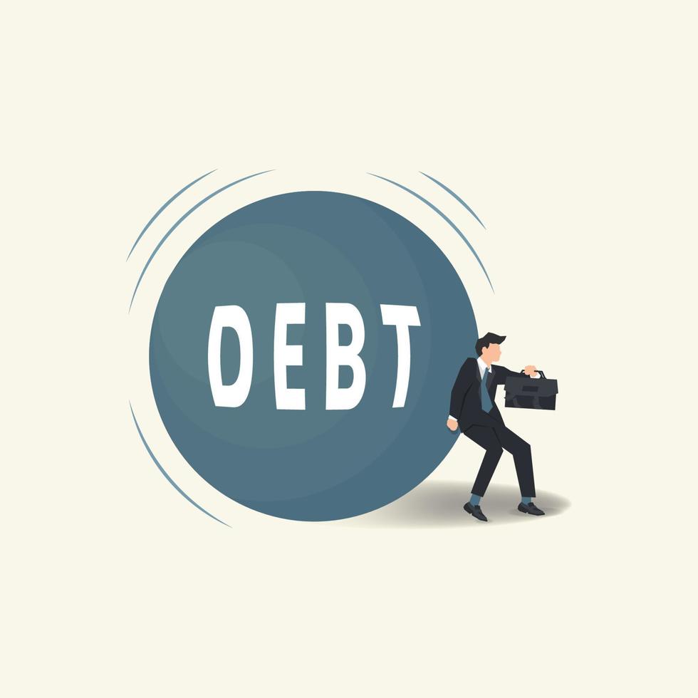 Businessman hold back the big debt ball. Debt and financial controlling illustration vector