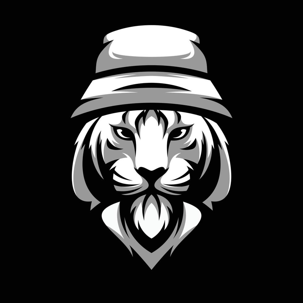 Tigre Cubeta sombrero mascota logo diseño vector