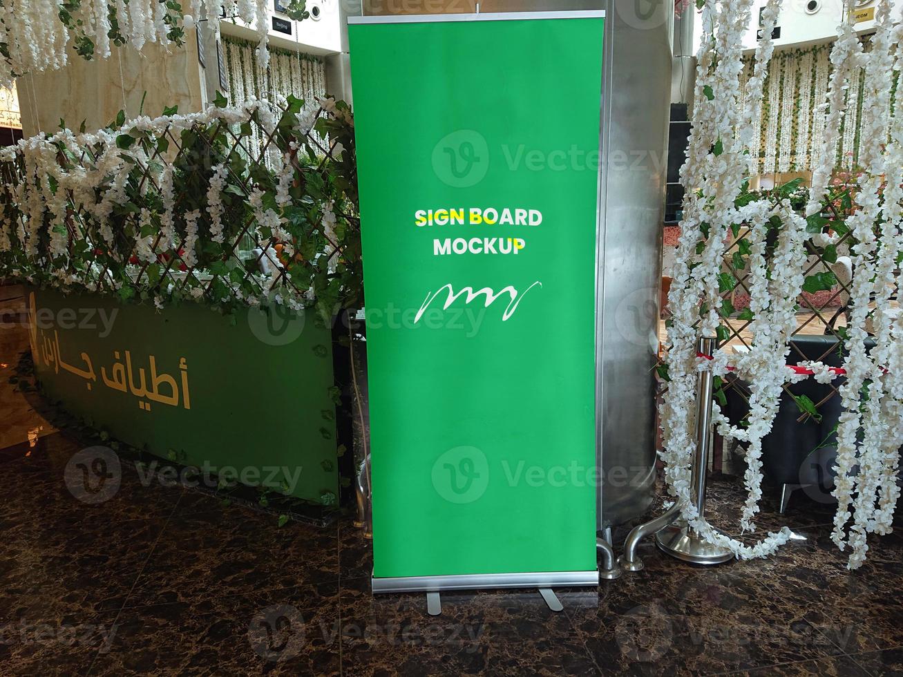 Close up view sign board, ready for creation mockup photo