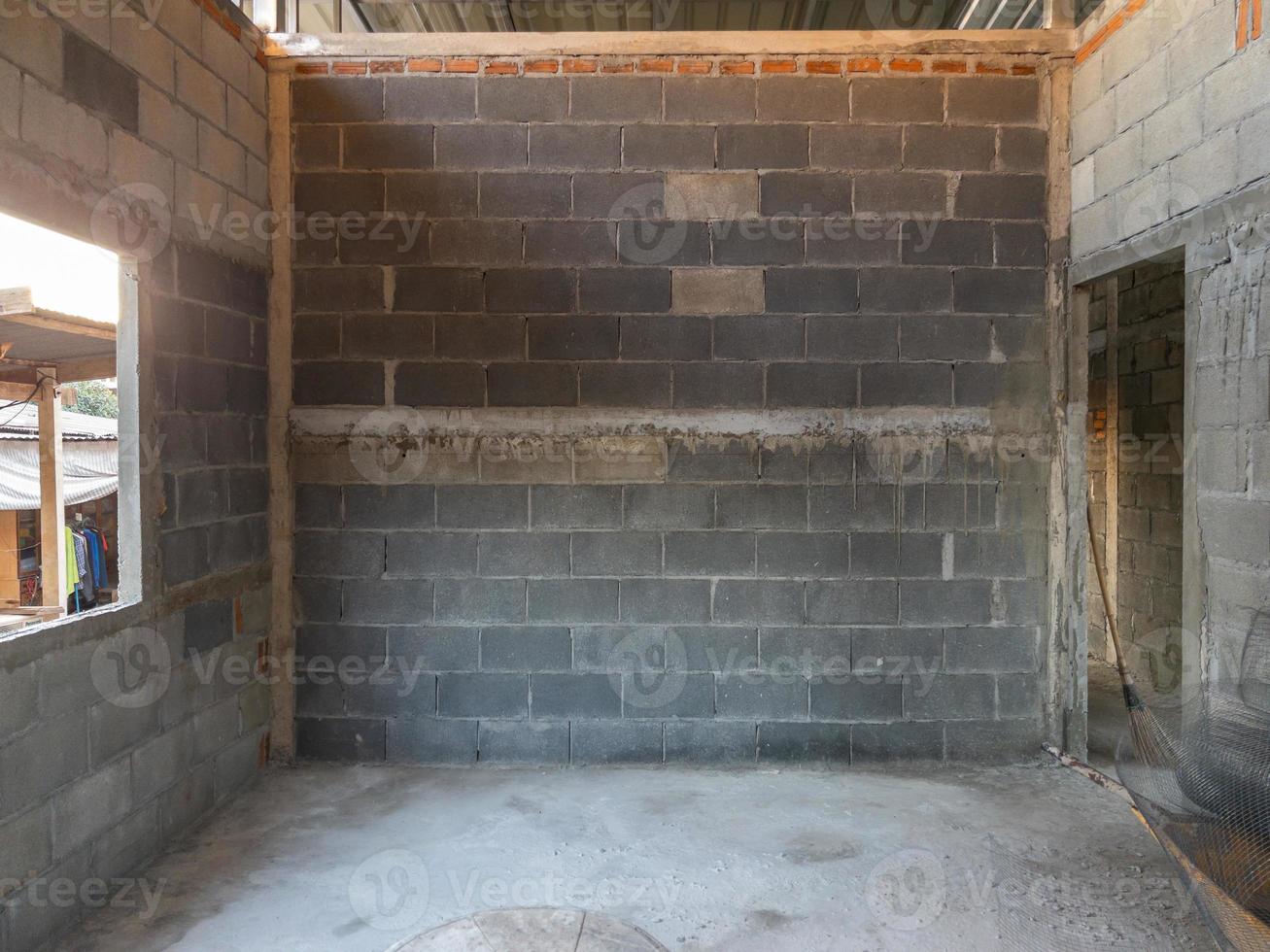 The perspective view of the block wall is under construction. photo
