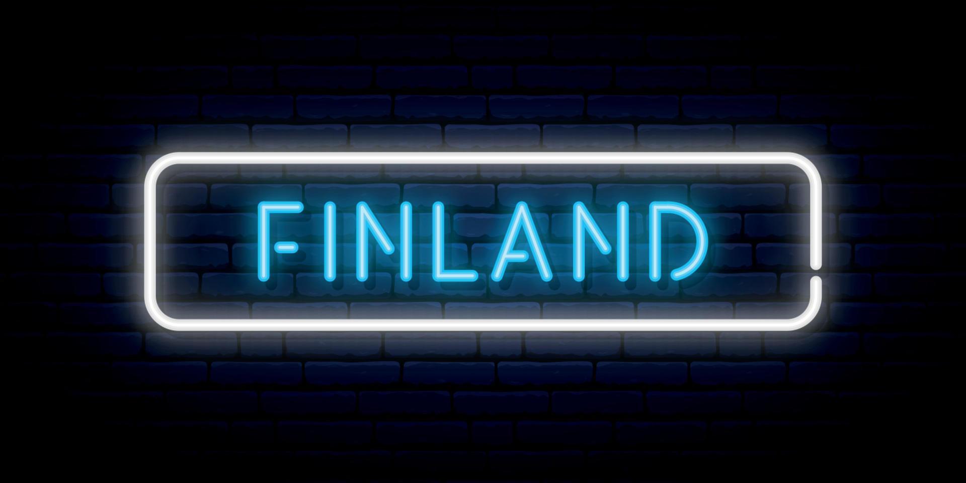 Finlandia neón signo. brillante ligero letrero. vector bandera.