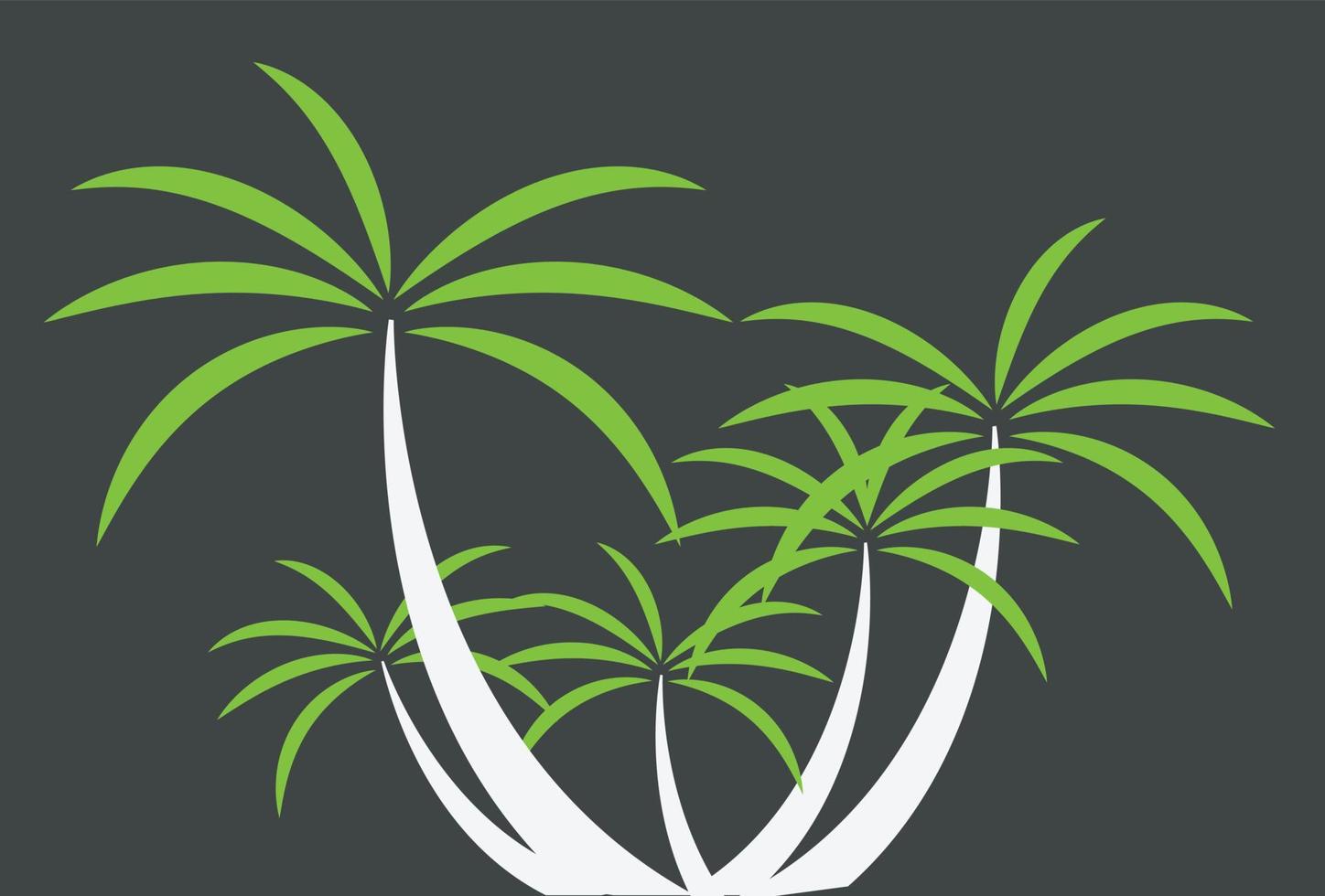 Palm trees, coconut trees, with shade. Set tropical palm trees with leaves, mature and young plants, black silhouettes. Vector illustration