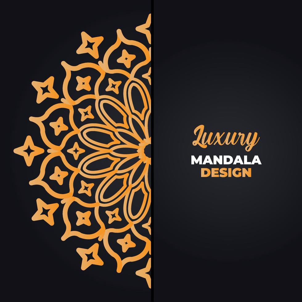 mandala, islamic background, luxury design. A black background with a gold pattern that says  Islamic Mandala Background vector
