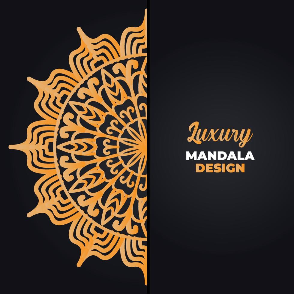 mandala, islamic background, luxury design. A black background with a gold pattern that says  Islamic Mandala Background vector