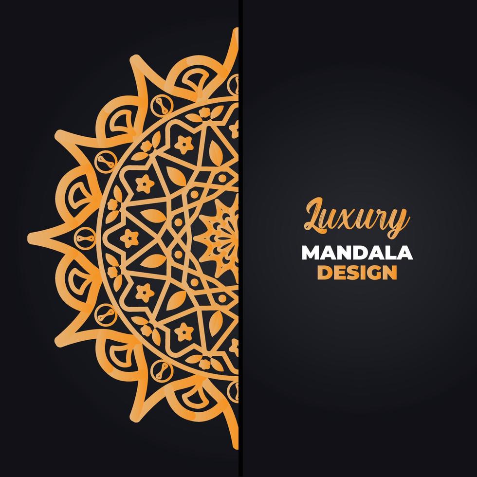mandala, islamic background, luxury design. A black background with a gold pattern that says  Islamic Mandala Background vector