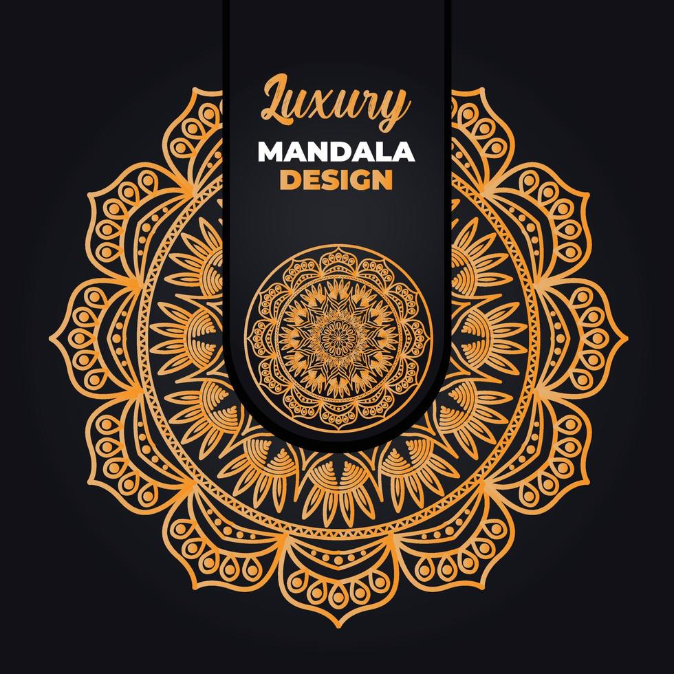 mandala, islamic background, luxury design. A black background with a gold pattern that says  Islamic Mandala Background vector