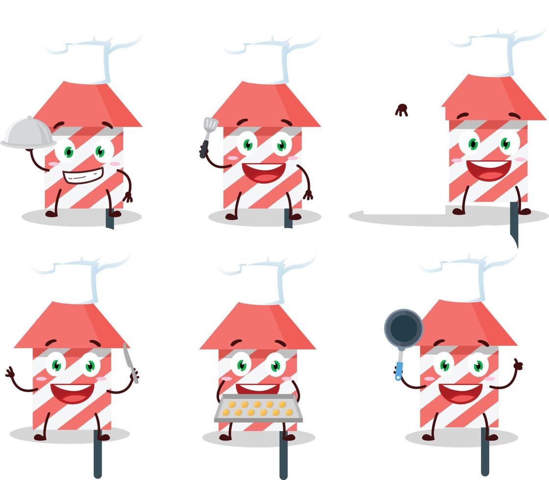 dibujos animados personaje de fuego galleta con varios cocinero emoticones vector