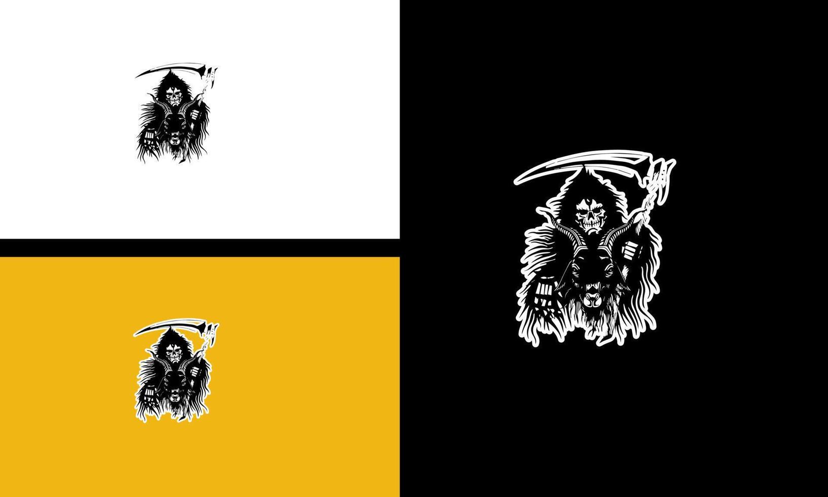 head skull and head goat vector line art design