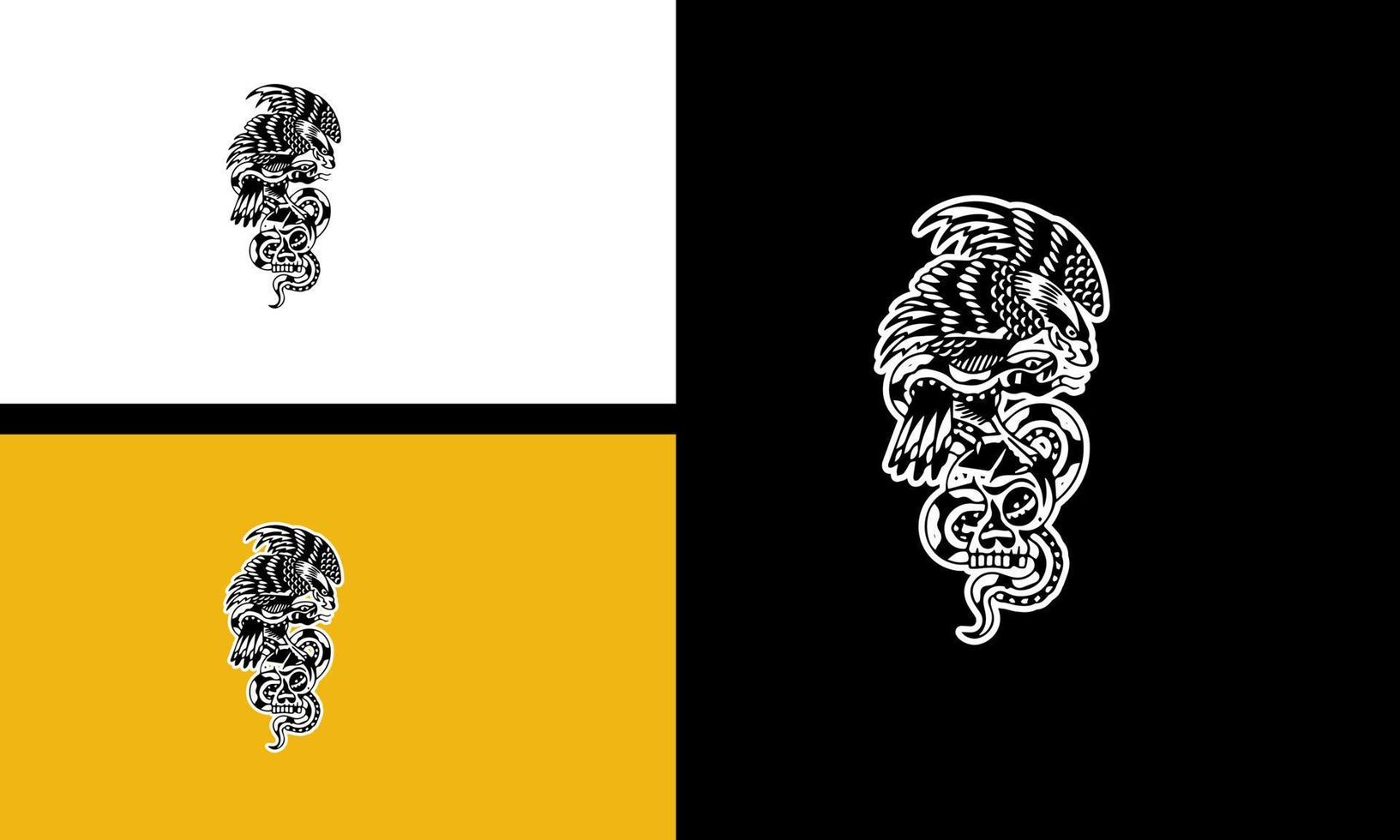 águila y serpiente y cabeza cráneo vector línea Arte diseño