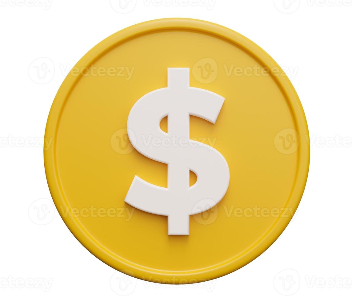 coin dollar yellow 3d. 3d render cartoon minimal icon illustration photo