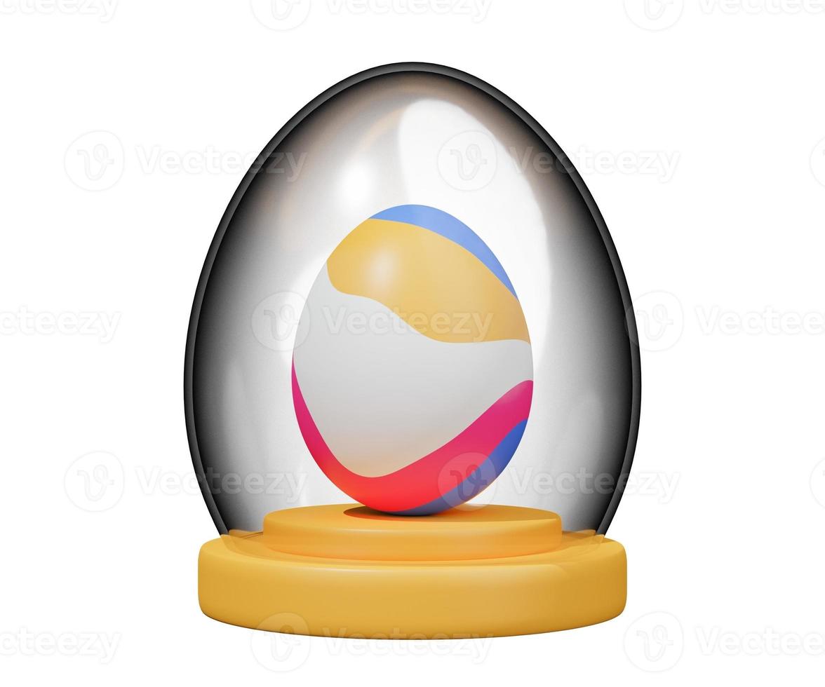 huevo de pascua de vidrio en el podio 3d render foto