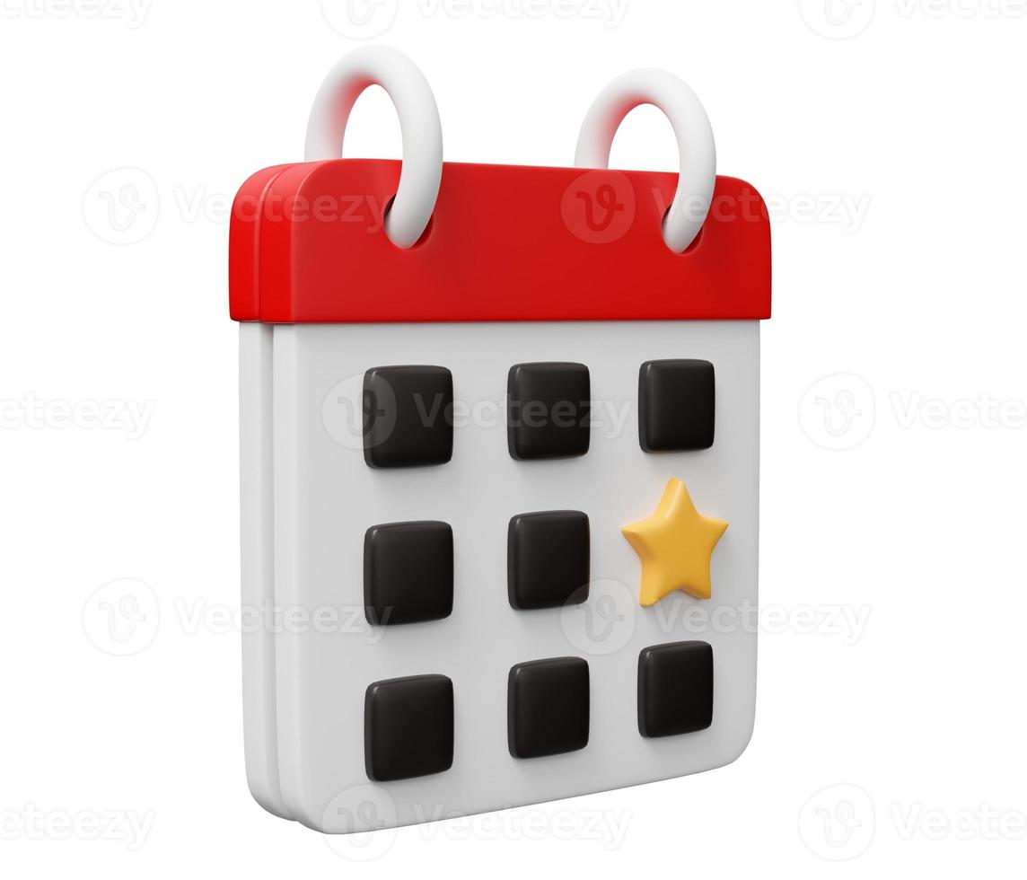 calendar marked dater 3d render. 3d render cartoon minimal icon illustration photo