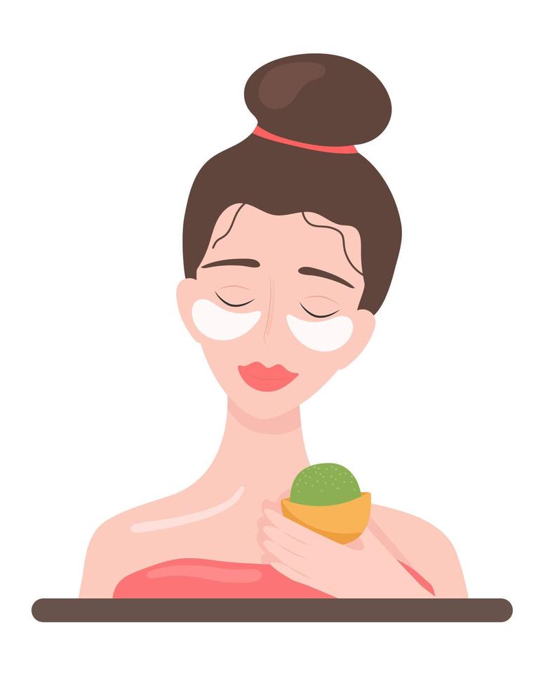 The concept of self love, care,  Woman  taking care of her face vector