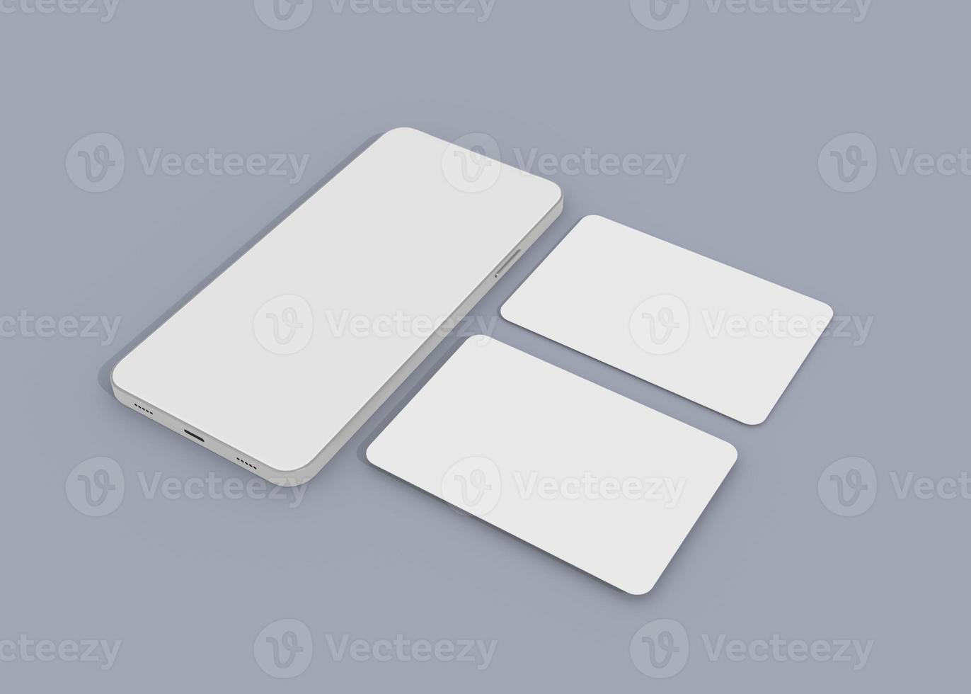 3D rendering Device screen with business card mockup photo