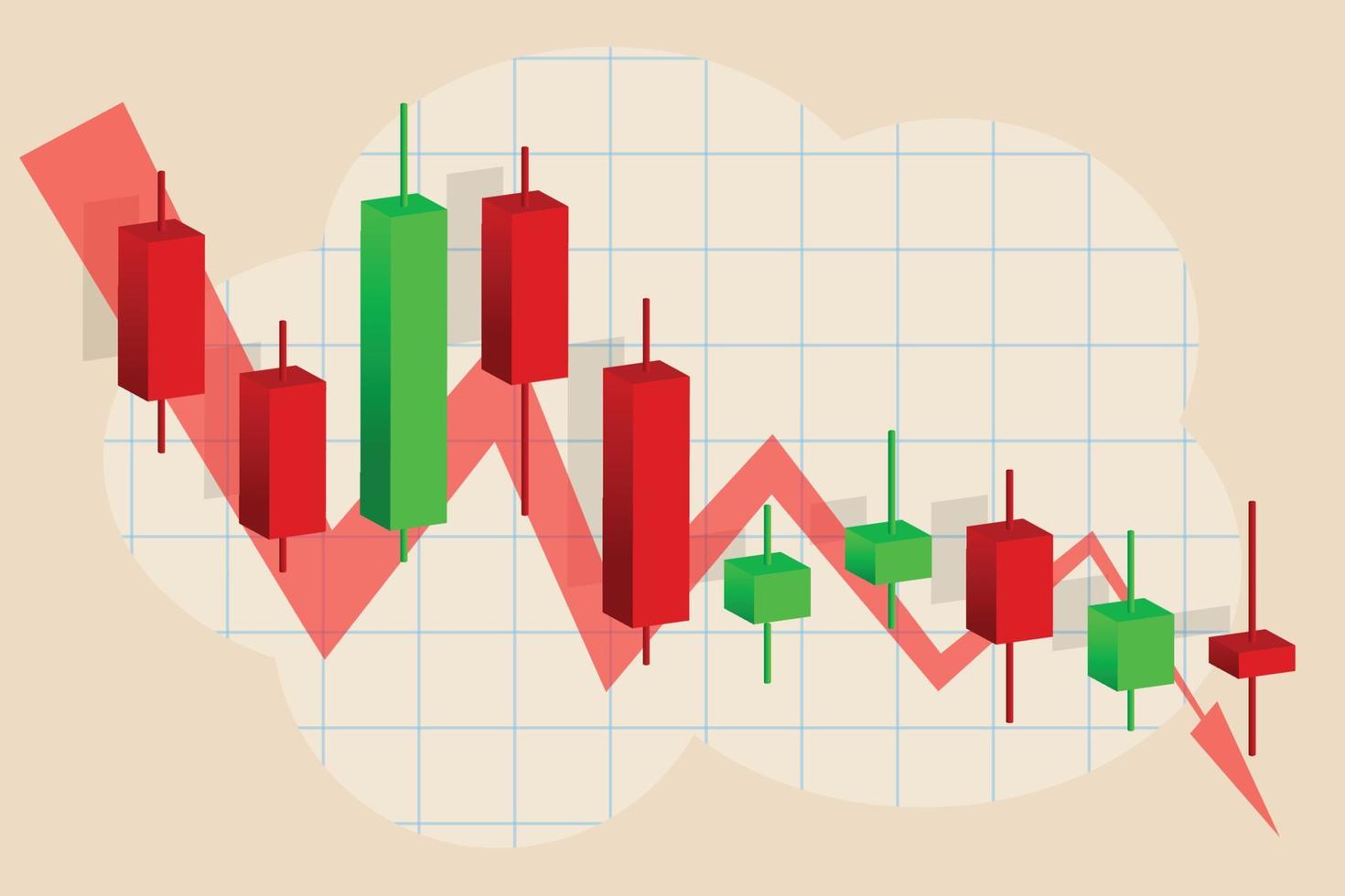 Candle diagram and Loss stock diagram financial graph. candlestick icon trading stock or forex 3d icon vector illustration style