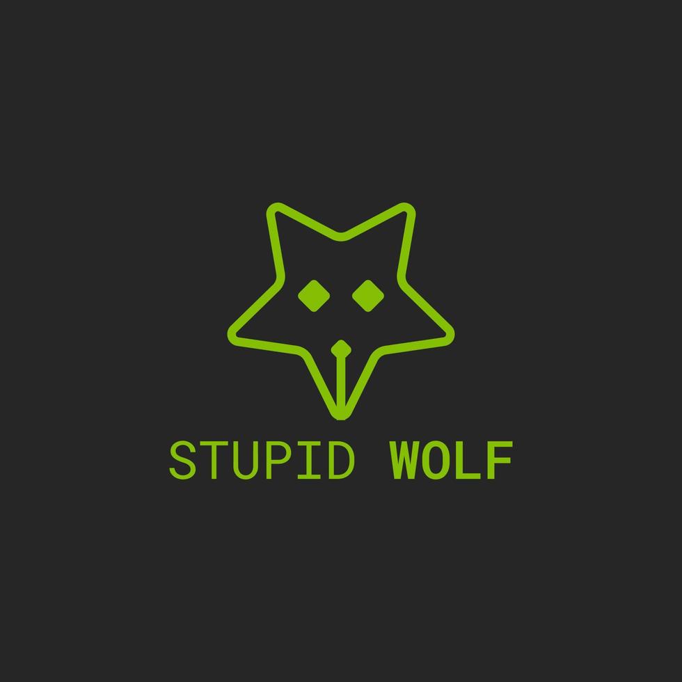 Wolf or fox stupid face logo with pentagram shape. vector