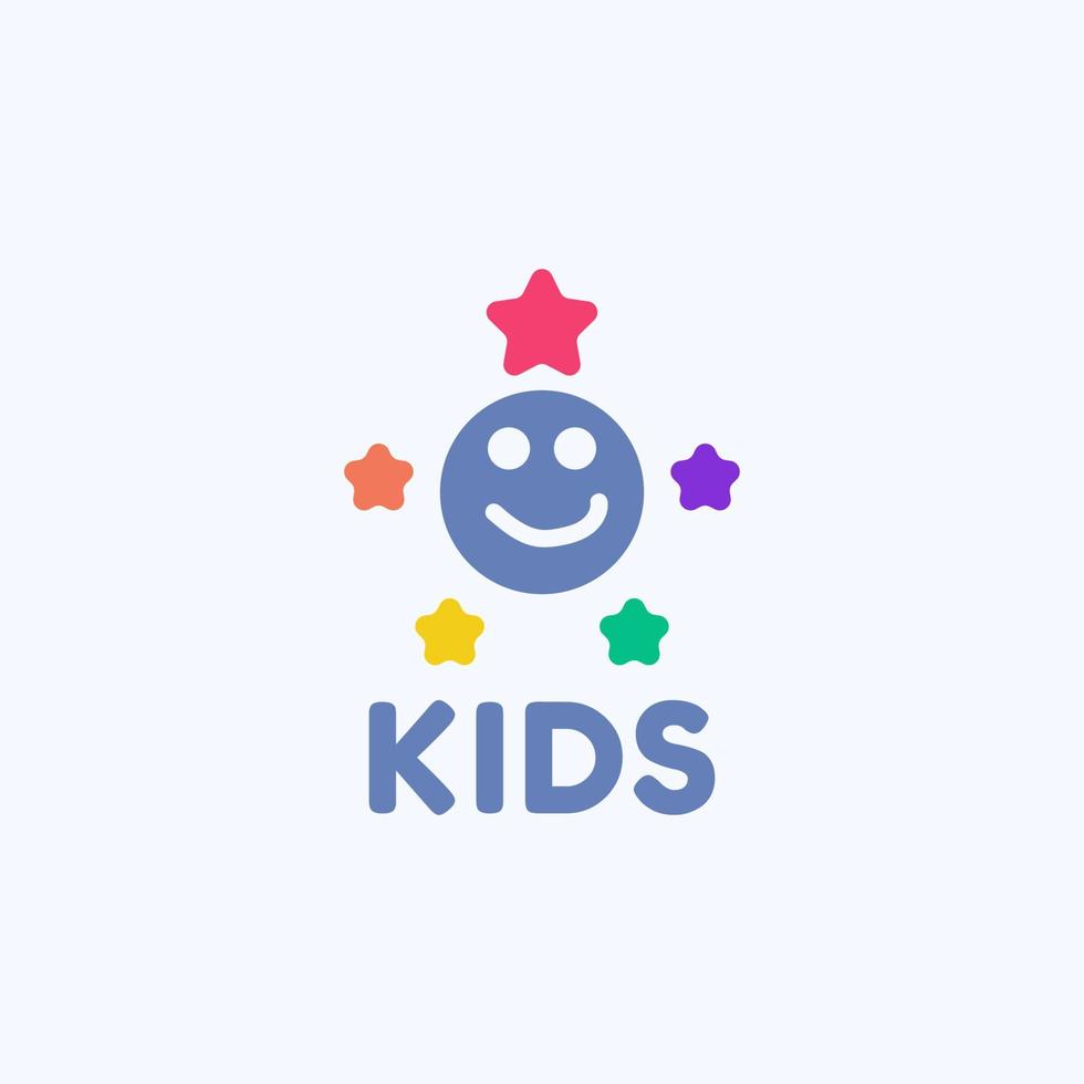 A face logo and five colorful stars suitable for the children's entertainment industry. vector