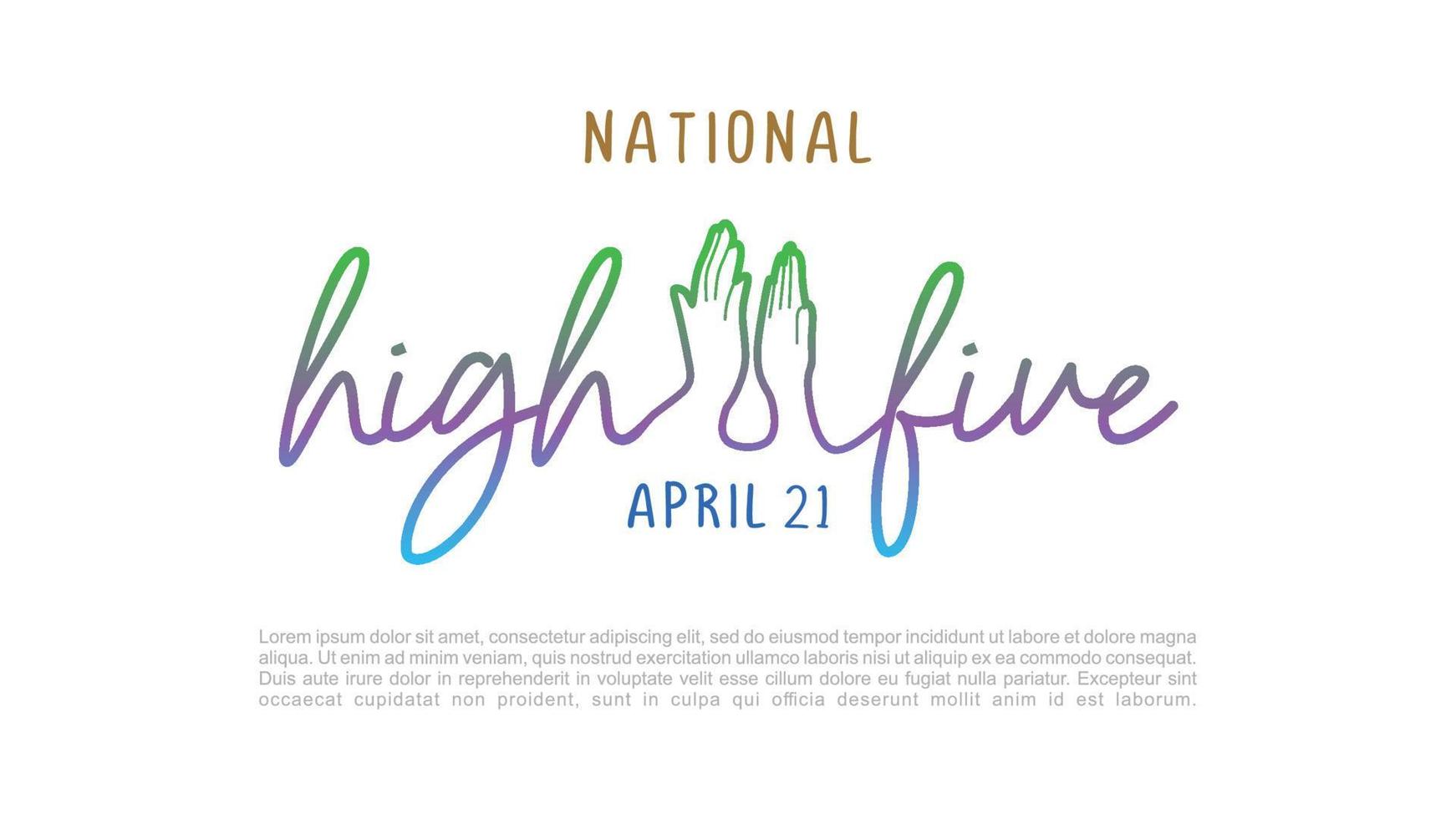 National high five day banner poster celebrated on april 21. vector