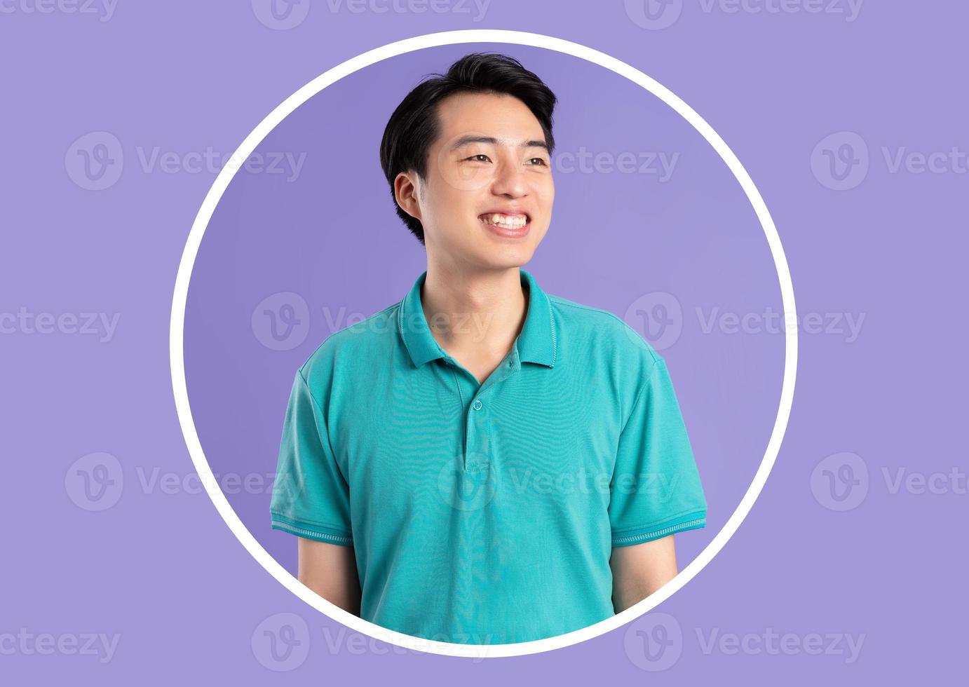 Asian man portrait on purple background photo