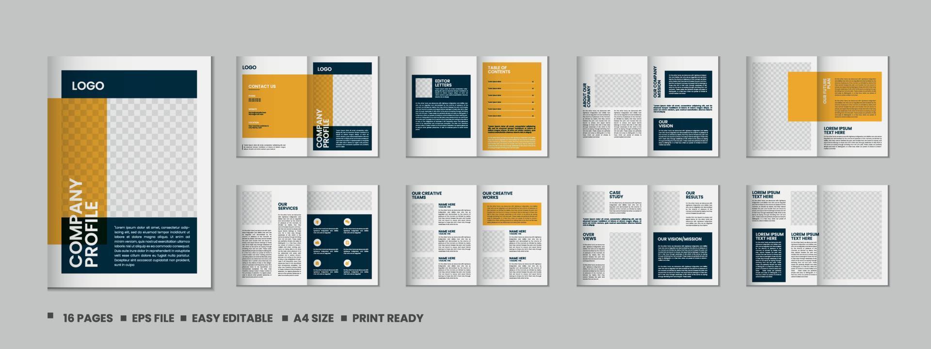 Company profile, 16 pages portfolio magazine and a4 multipurpose architecture brochure template design vector
