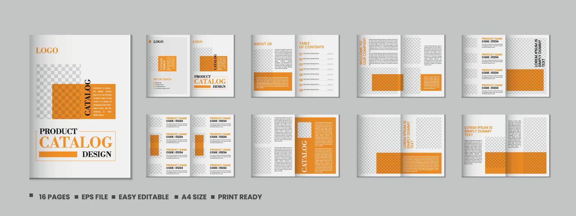 Company product catalog template design, Company product catalog template, Minimalist 16 pages product brochure template design vector