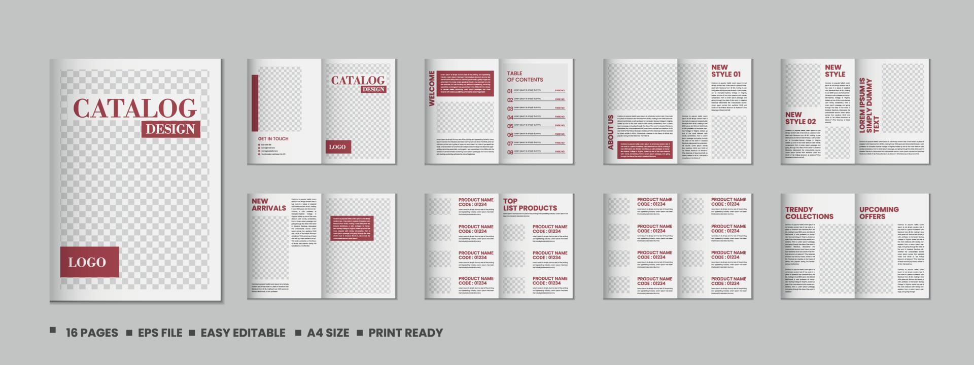 Company product catalog template design, Company product catalog template, Minimalist 16 pages product brochure template design vector