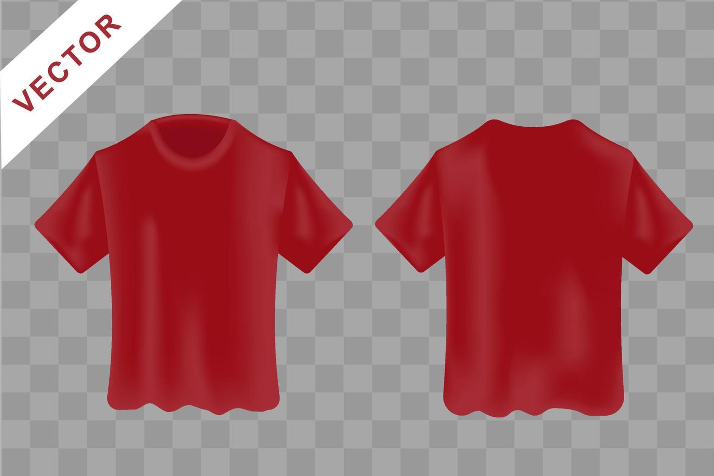 red, blank t-shirt realistic mockup. Front and back sides, short sleeve shirt for print, Vector design template