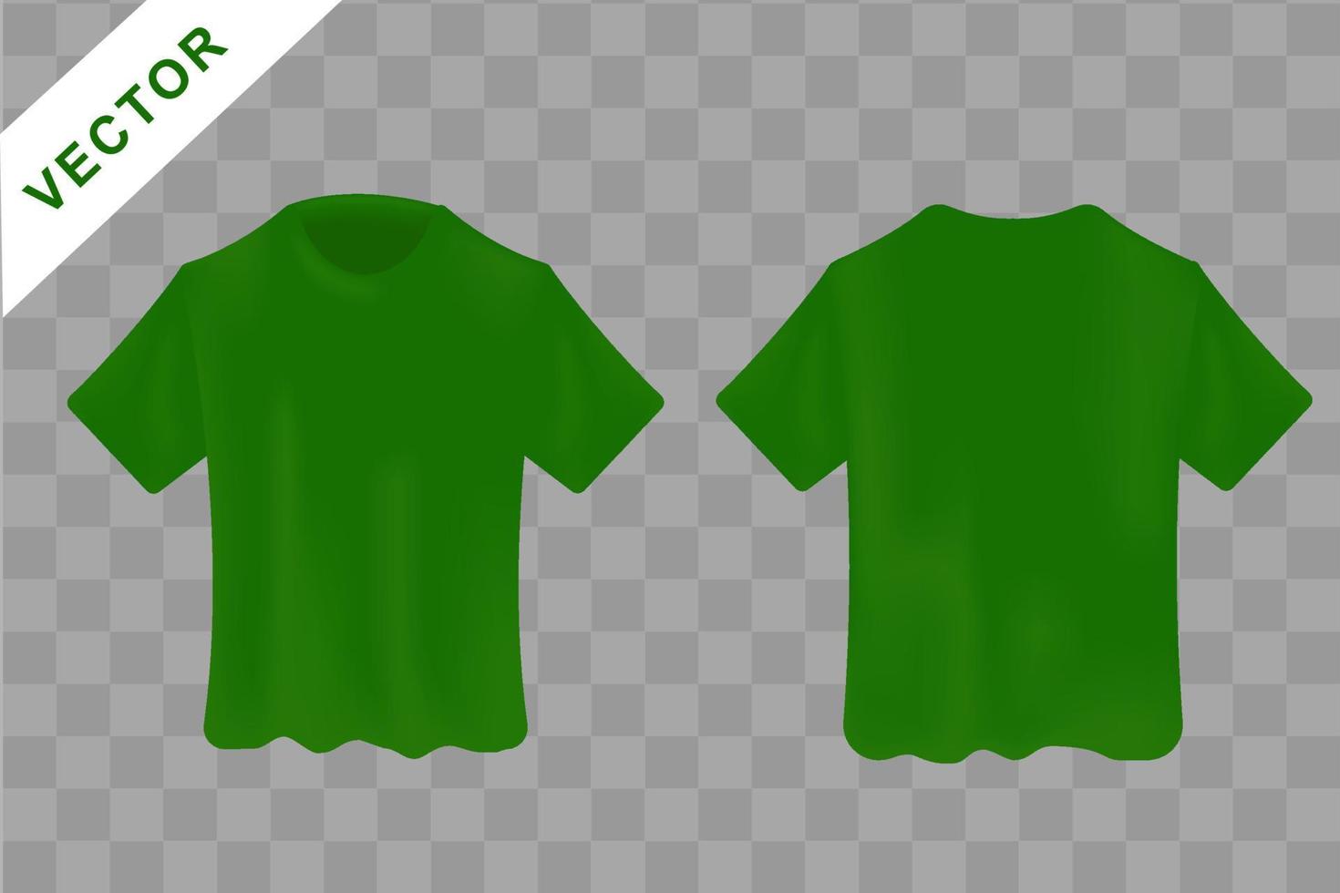 green, blank t-shirt realistic mockup. Front and back sides, short sleeve shirt for print, Vector design template