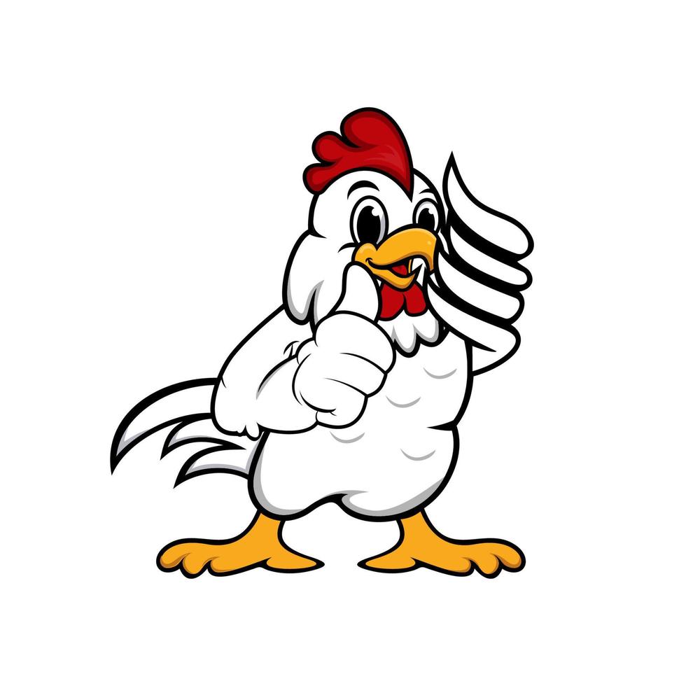 Chicken Cartoon Character. A funny Cartoon Rooster chicken giving a thumbs up. Vector logo illustration.