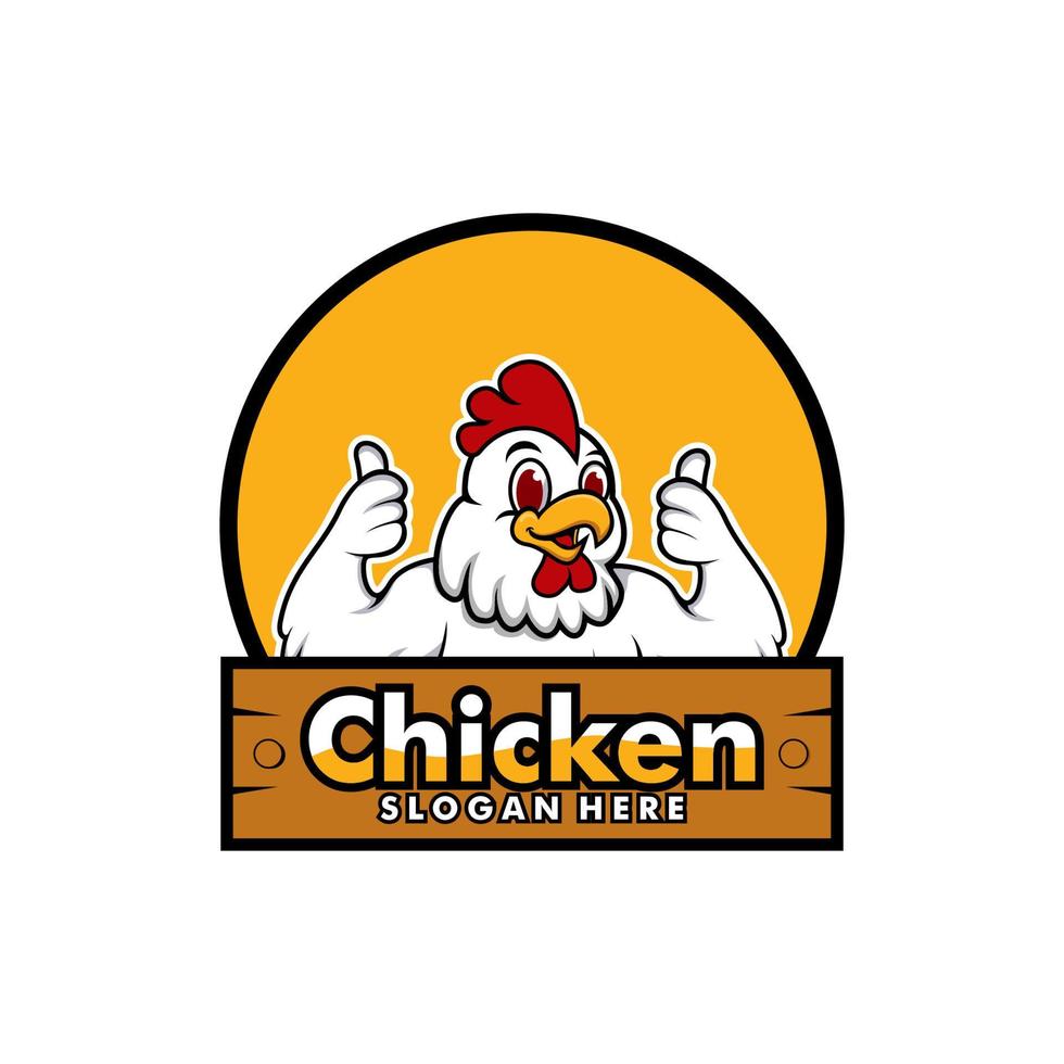 personaje de dibujos animados del logotipo de pollo. un divertido pollo de dibujos animados dando un pulgar hacia arriba. ilustración del logotipo vectorial. vector