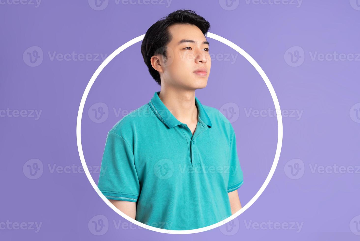 Asian man portrait on purple background photo
