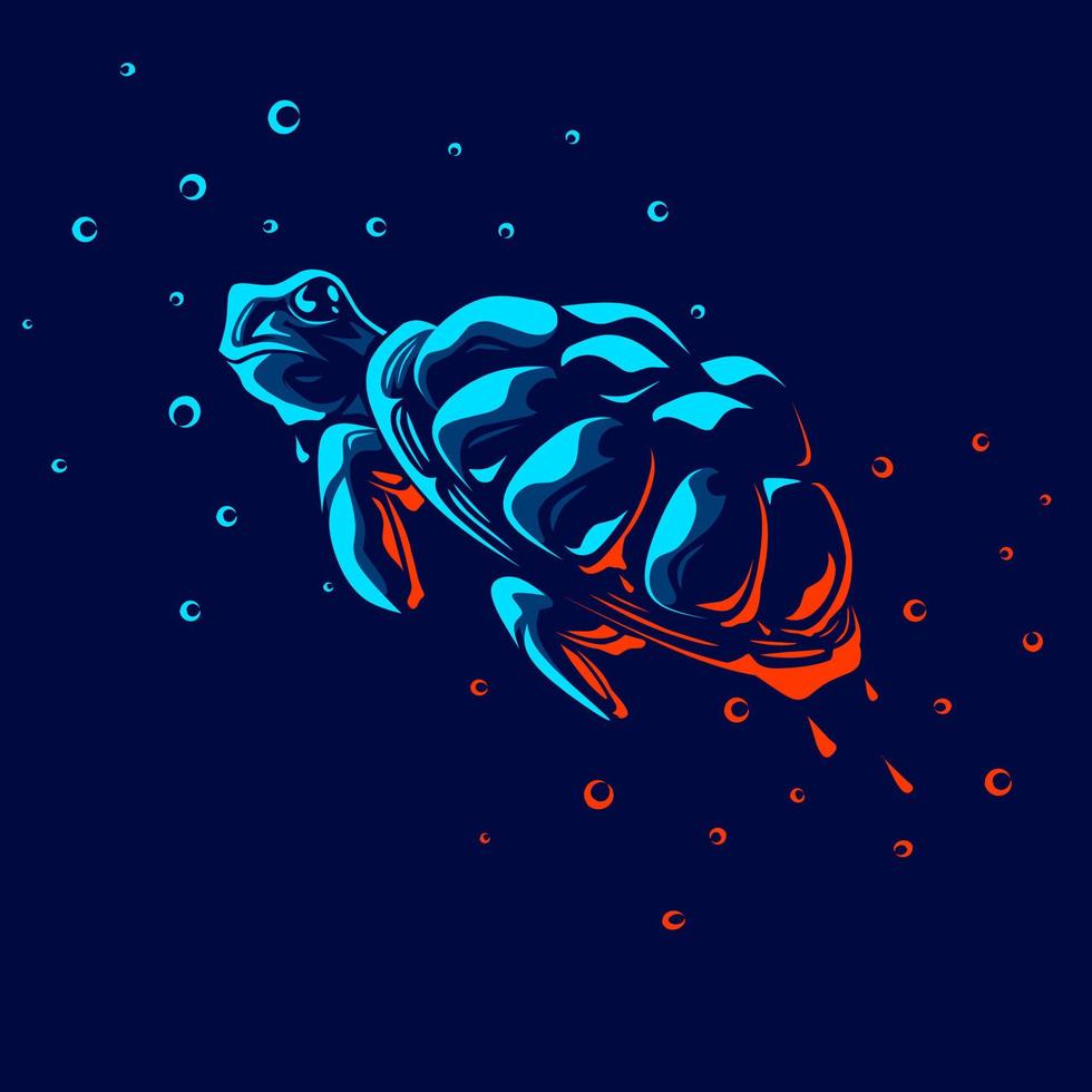 Turtle art logo. Colorful tortoise design with dark background. Vector graphic illustration for t-shirt, poster, clothing, merch, apparel. Isolated with navy background.