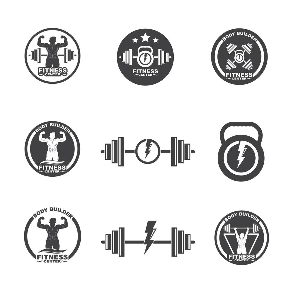 Bodybuilder fitness gym icon logo badge vector illustration