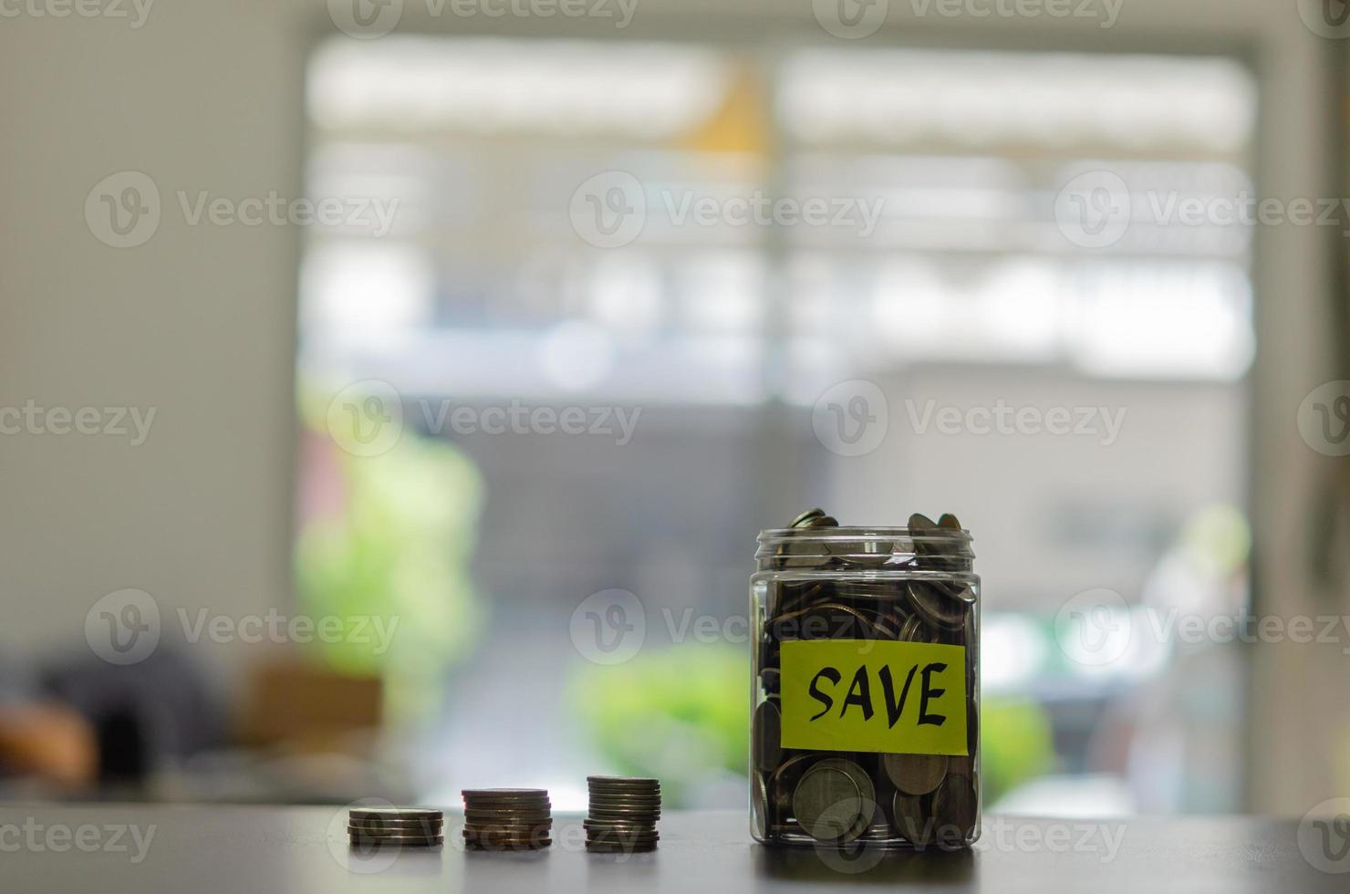 business finance and saving money investment ,Coin stack on table. photo