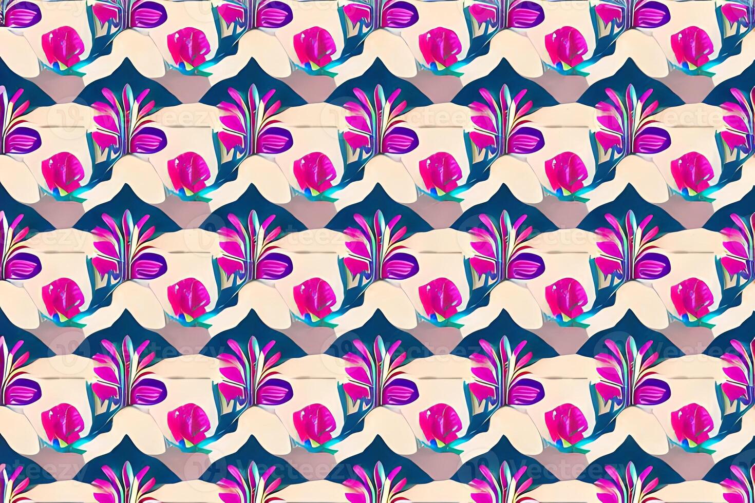 Abstract purple flower and leaves seamless pattern background. Flower and leaf clip illustration texture. photo