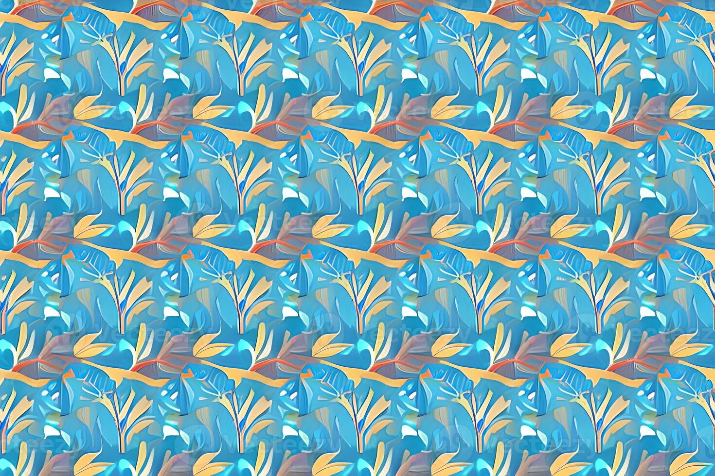 Abstract blue flower and leaves seamless pattern background. Flower and leaf clip illustration texture. photo