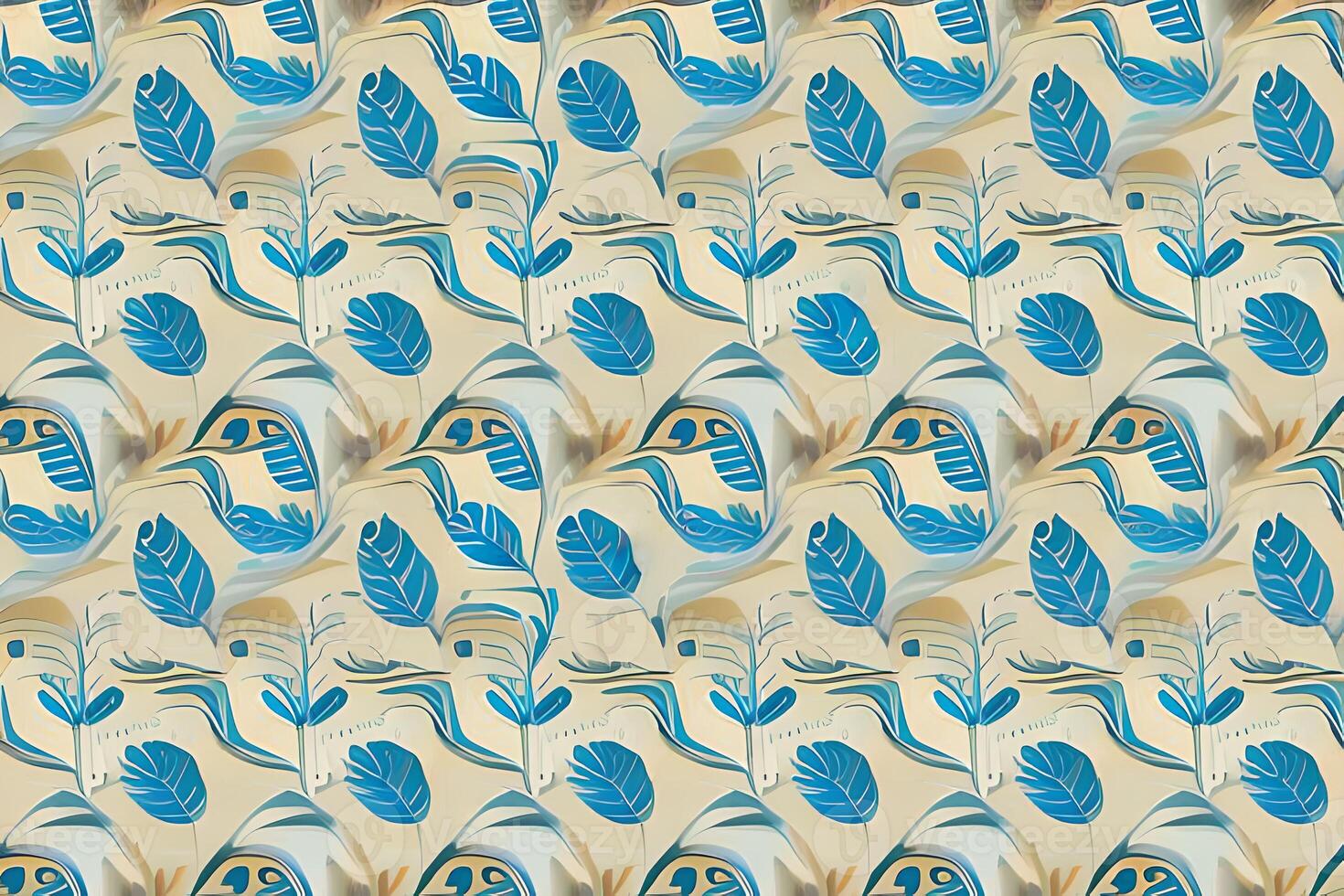 Abstract various blue leaves seamless pattern on white background. Leaf clip texture and pattern. photo