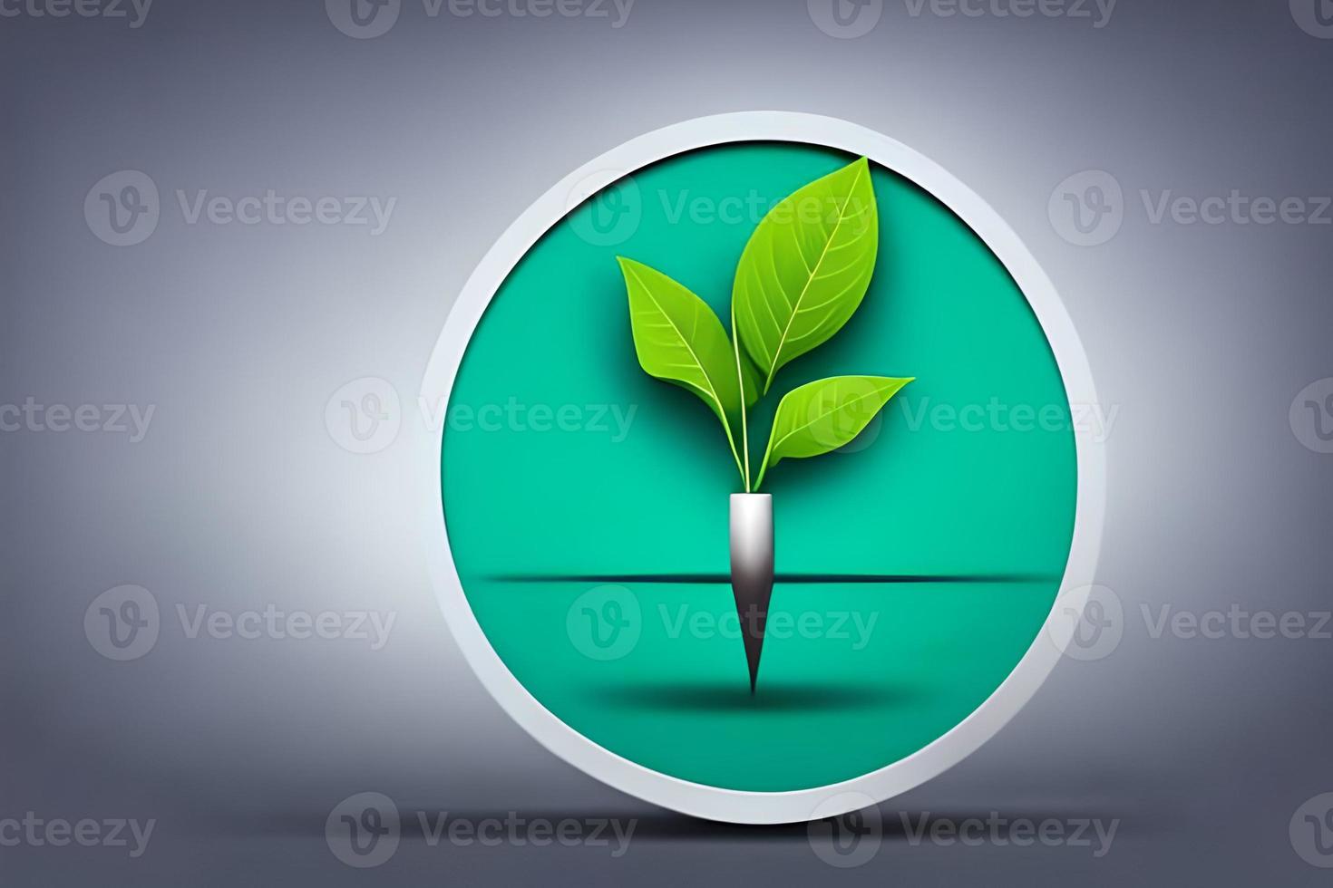 Abstract blue circles and eco green leaf young plant logo for background with blank space for some text or design material. photo