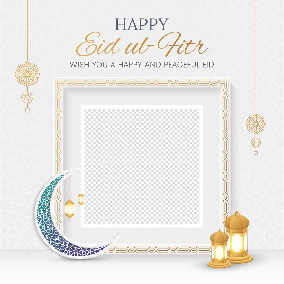 publicación de redes sociales islámicas de lujo dorado de eid mubarak con patrón de estilo árabe y marco de fotos vector